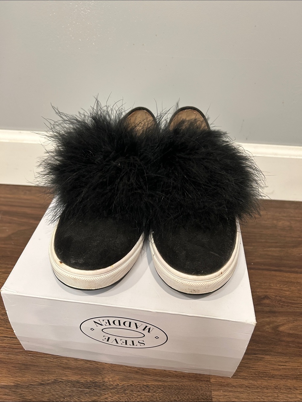 Steve Madden Black Marabou Mule Sneakers